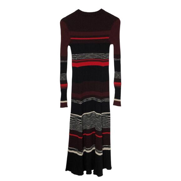Proenza Schouler Space Dye Dress Ribbed Knit Long Sleeve Midi Multi Striped S - Picture 3 of 7